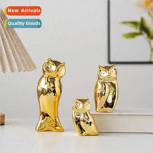 Scandinavian ceramic home simple gold owl ornament desktop d