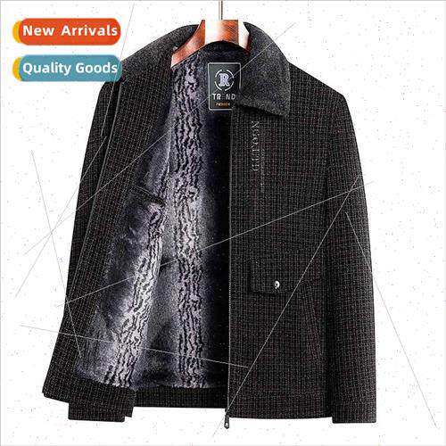 Middle-aged dad lapel tweed jacket elderly warm cotton cheni