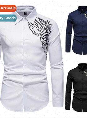 2022  new tattoo printed shirt men long-sleeved casual  Amer