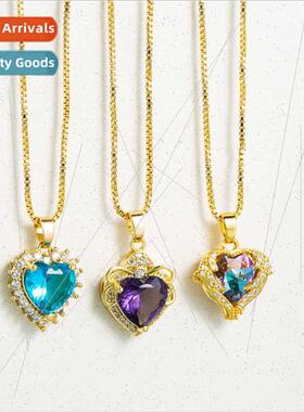 Europe fashion creative hollowing ocean heart gemstone neckl