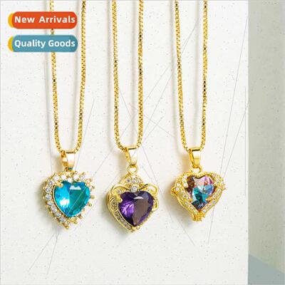 Europe fashion creative hollowing ocean heart gemstone neckl