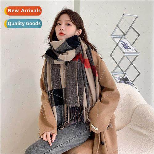 Scarf female 2021 winter new plaid printing tassel faux cash
