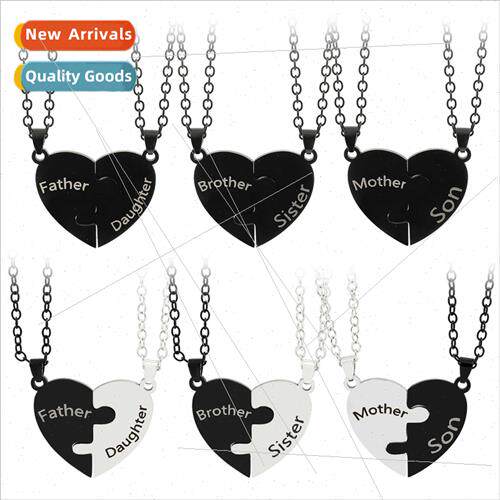 Couples Pair Patchwork Necklace Heart Necklace Black Whe Hea