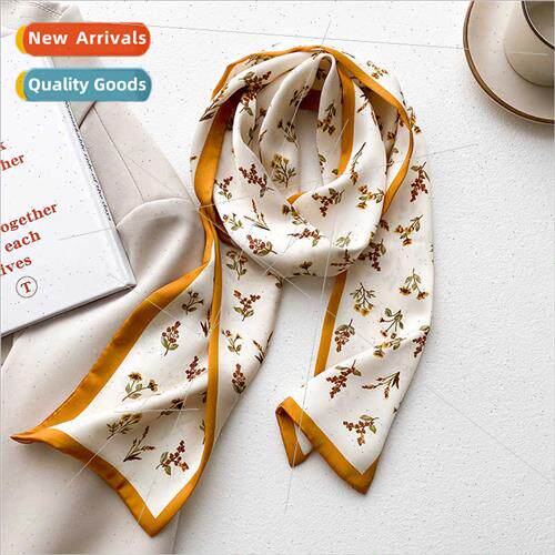 Korean spring summer new Korean khaki color long silk scarf