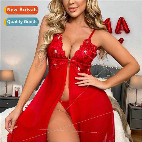 Erotic ngerie Sexy Womens Red Sling Mesh Sl Pajama Set