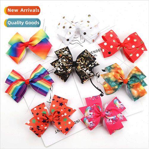 Europe children hair clips 4.5inch bow hair clips rainbow pr