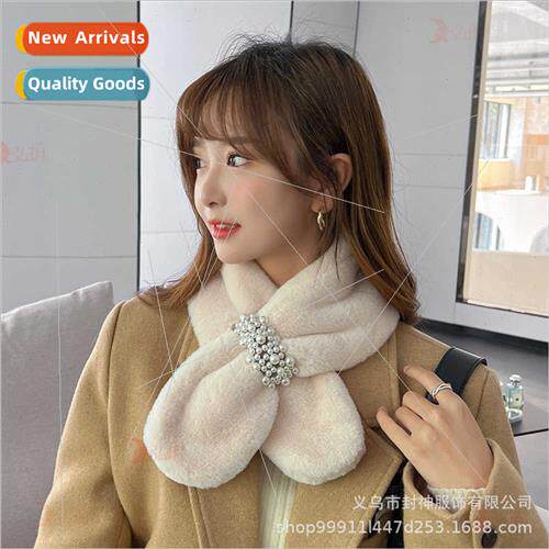 2021 new fall winter Korean  pearl hair plush scarf scarf pe