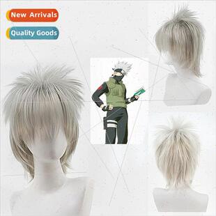 wood kakashi anime cosplay wig flag cos silver naruto