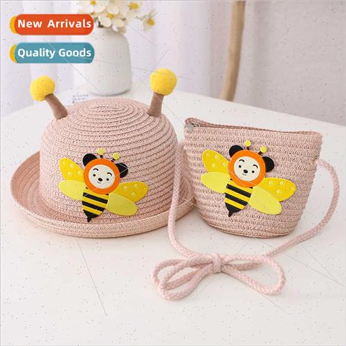 Cartoon bee straw hat animal bag set summer sunscreen sun ha