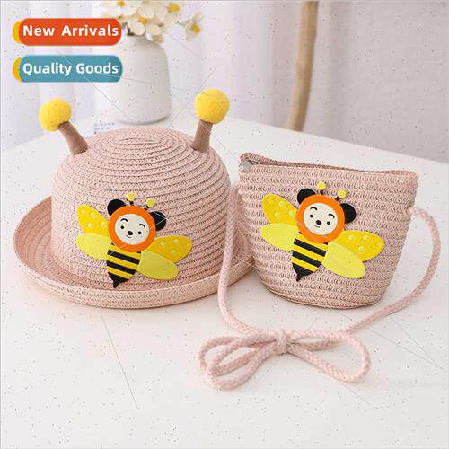 Cartoon bee straw hat animal bag set summer sunscreen sun ha