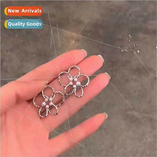 Korea925 silver needle tinfoil shell pearl flower earrings i