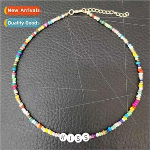 Europe Necklace Colorful Glass Rice Beads Alphabet Round Bea