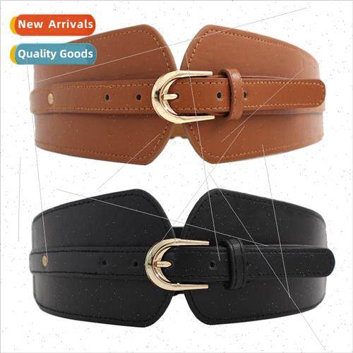 Wide belt female pin buckle dress elastic PU piece elastic w