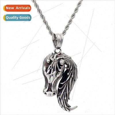 Europe retro punk men women tanium steel horse head pendant