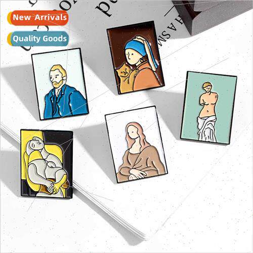 Oil on canvas enamel brooch Picasso Van Gogh Mona sa Venus a