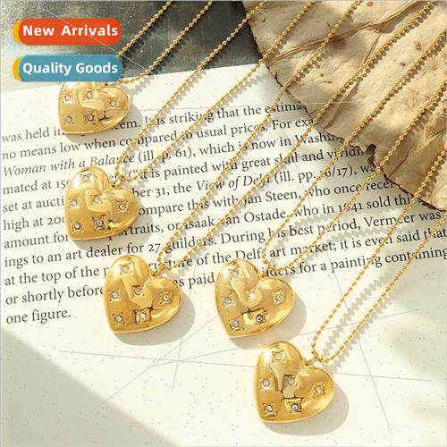 USA textured peach heart full diamonds sweater chain long he