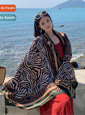 Korean  khaki zebra stripes spring summer imation cotton lin