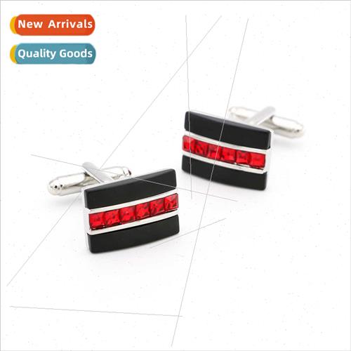 Men French Cufflinks Cufflinks Red Rhinestone Crystal Rectan