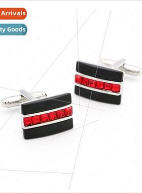 Men French Cufflinks Cufflinks Red Rhinestone Crystal Rectan