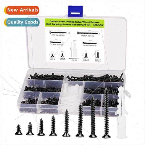 420pcs black color zinc Phillips tapping screws w glue plugs