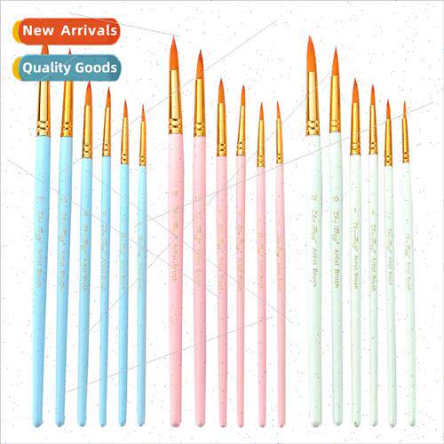 6 Matte Blue Bar Pointed Watercolor Pencils Set Nylon Hair B
