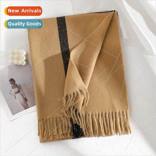 Black striped scarf 2023 winter new faux cashmere scarf fema