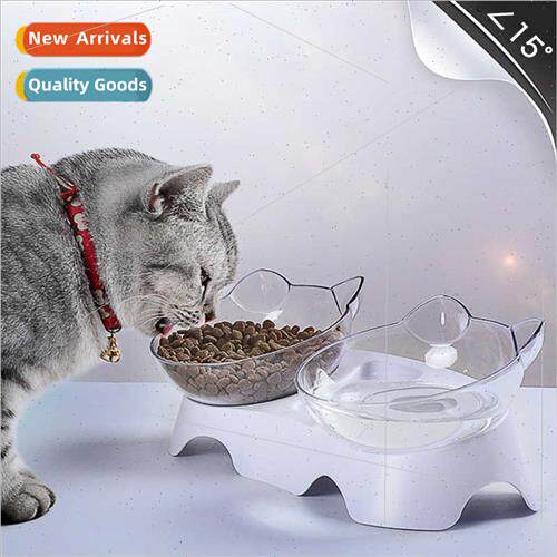 New cat double bowl slanted mouth cute cat head bowl bowl -s