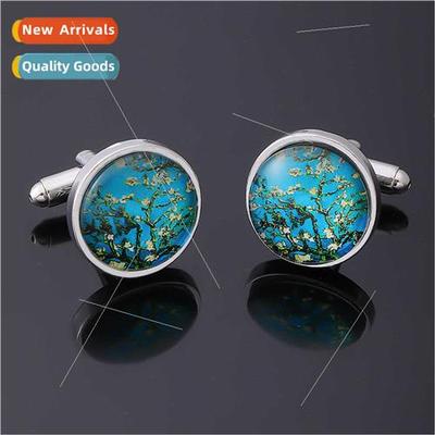 Accessories Van Gogh Apricot Tree Time Gemstone Men Cufflink