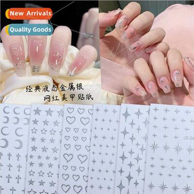 quid metallic silver nail stickers starburst love moon four-