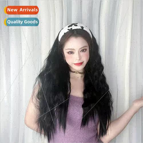 One-piece hair band wig female long hair big wave high tempe