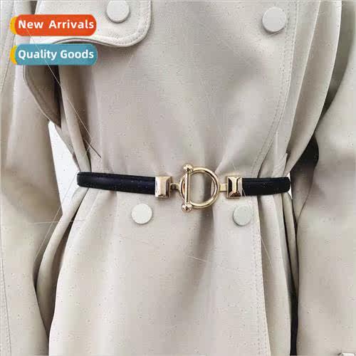 Ins T-shaped buckle belt thin dress simple elastic waistband