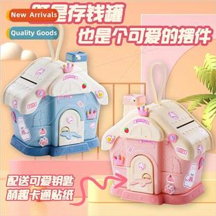 Cartoon small house children money bank girls castle savings