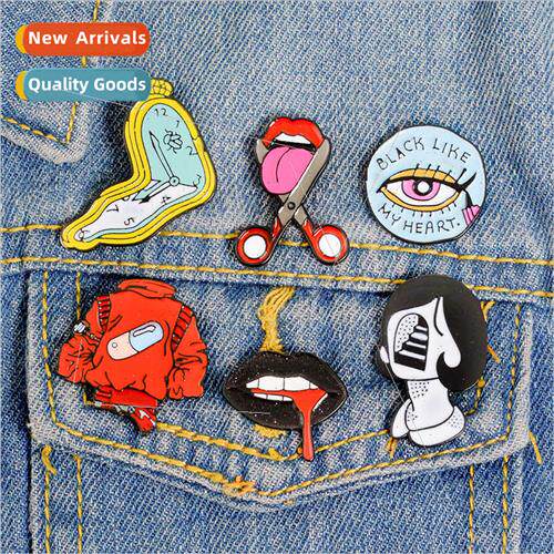Europe Uned States creative brooch alloy matching lips sciss