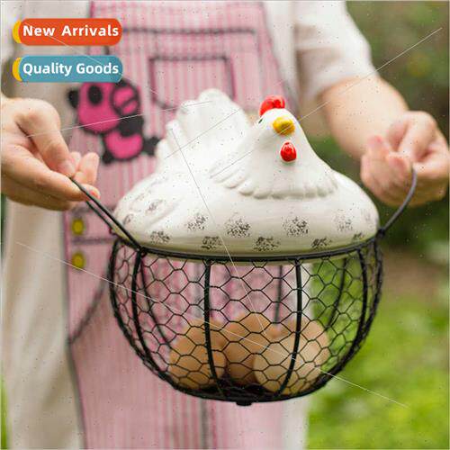 Hen Storage Iron Basket Ceramic Egg Basket Fru Basket Garlic