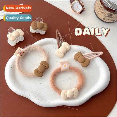 ins autumn milky curry bow plush hair circle cute sweet girl