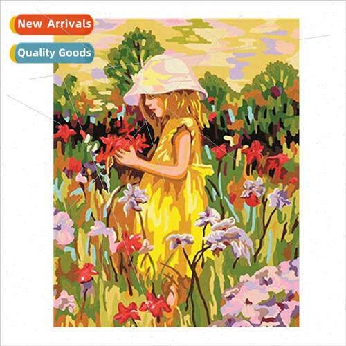 New oil painting flowers girl cross stch handmade simple ful