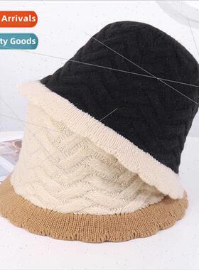 Color blocking knted bucket hat female Korean fashion lace w