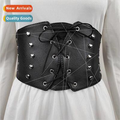 Europe women wide belt love rivets decorated fashion retro e
