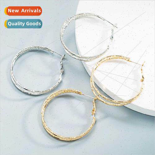 s925 silver needle C-shaped engraved flowers circle earrings