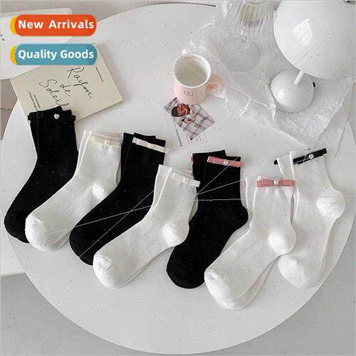 Pearl bow whe mid-calf socks women summer thin mesh hollow b