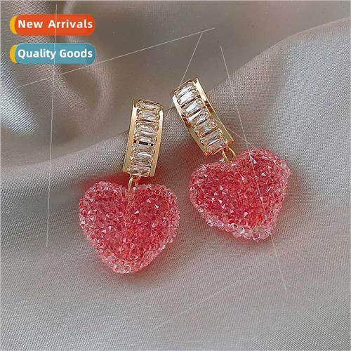 S925 silver needle fudge full diamonds love earrings delicat