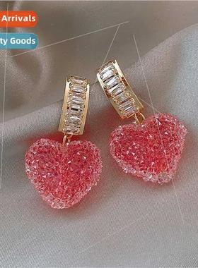 S925 silver needle fudge full diamonds love earrings delicat