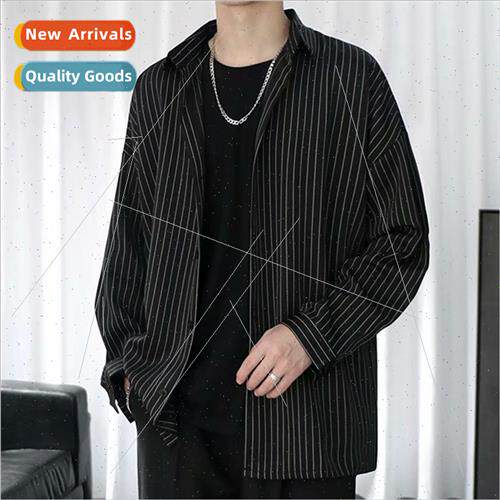 Striped shirt jacket men Hong Kong  Japanese casual loose cl