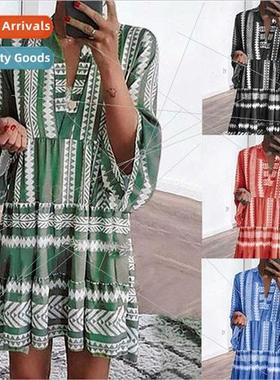 2021 Digal Printed Striped Dress Five Colors Eight zes