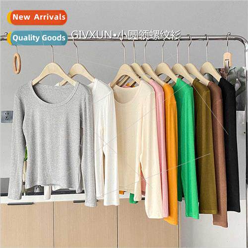 GIVXUN small round neck threaded long-sleeved t-shirt female