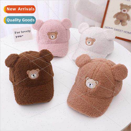 Children hats fall winter boys baseball cap bear lamb wool d