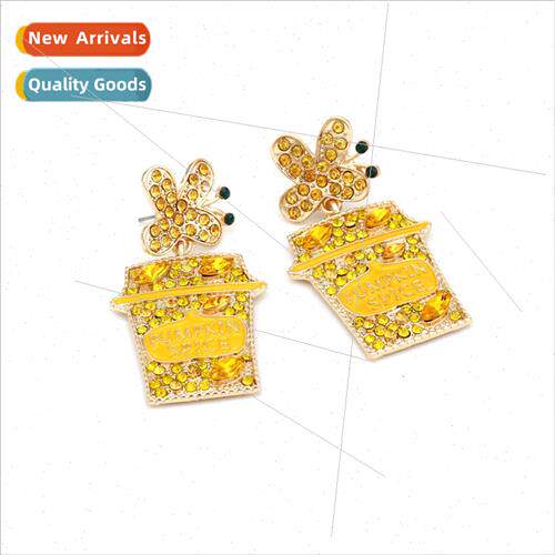 New cute milk tea cup alloy earrings sweet niche design  dro