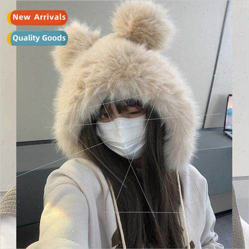 Autumn winter cute bear ears plush hat female warm ear prote