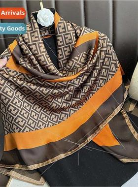 Korean spring fall  thin simulation silk striped silk scarf