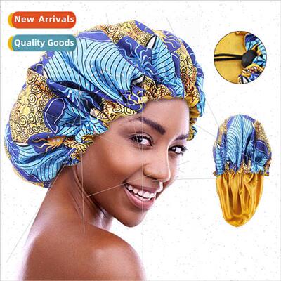African Batik Printed Double Round Hat Sateen Sleeping Hat C